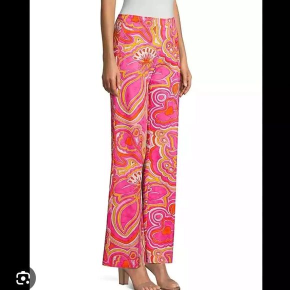 NWT- Trina Turk Pink & Orange Paisley Rudi Pant Wide leg 2 - Picture 1 of 5